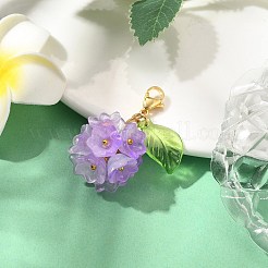 花のガラスペンダント装飾  304ステンレススチール製カニカン留め具、バッグ飾り用チャーム  ミディアム蘭  40mm&nbsp;HJEW-TA00286-04