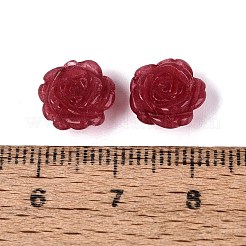 染色された天然の白翡翠の彫刻ビーズ  花バラ  片穴  暗赤色  10x10x5.5~6mm  穴：0.9~1mm&nbsp;G-Q601-41B-02