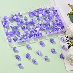 ABSプラスチック模造真珠ヨーロピアンビーズ120個  大穴ビーズ  バレル  ツートン  紫色のメディア  11x11mm  穴：5mm&nbsp;FIND-SC0019-25