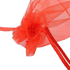 オーガンジー バッグ ジュエリー収納ポーチ  結婚式の好意パーティー メッシュ巾着ギフト バッグ  レッド  12x9cm&nbsp;OP-YW0001-01C-03