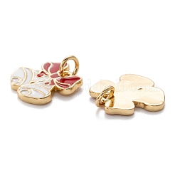 18KGP本金メッキ真鍮エナメルチャーム  丸カン付き  クリスマスのために  クリスマス鐘  ホワイト  13x14x1.5mm  穴：3.4mm&nbsp;KK-A154-13G