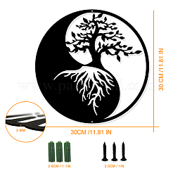 鉄の壁の装飾  3本のネジで  フラットラウンド  陰陽模様  300mm&nbsp;HJEW-WH0020-052