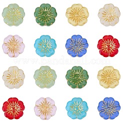 60個の透明なガラスビーズ  花  ゴールドライン入り  ミックスカラー  14~14.5x5.5~6mm  穴：1~1.2mm&nbsp;GLAA-SC0003-06