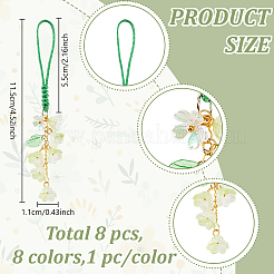 ガラス携帯ストラップ  花  ミックスカラー  11.5cm  8個/セット&nbsp;HJEW-GO00065