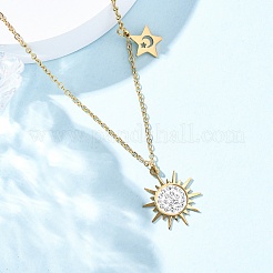 201ステンレススチールクリスタルラインストーンサンスターペンダントネックレスレディース  エナメル  ゴールドカラー  16.06インチ（40.8cm）&nbsp;NJEW-F335-03G