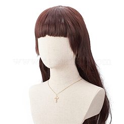 天然ローズクォーツ＆パール編み込みクロスペンダントネックレス  女性用304ステンレススチールワイヤーラップジュエリー  17.72インチ（45cm）&nbsp;NJEW-JN03920-04