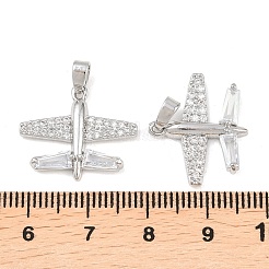 真鍮マイクロパヴェクリアキュービックジルコニアペンダント  飛行機チャーム  プラチナ  17x20x3.5mm  穴：4.5x2.5mm&nbsp;KK-G549-18D-P