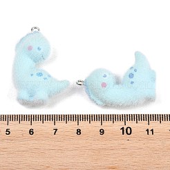 不透明樹脂のペンダント  プラチナ鉄ループ付き  ライトブルー  恐竜チャーム  33.5x24.5x11.5mm  穴：2mm&nbsp;RESI-P053-03F-P