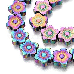 電気メッキ磁気無し合成ヘマタイトビーズ連売り  花  マルチカラーメッキ  10x10x4mm  穴：1mm  約45個/連  16.5インチ&nbsp;G-T061-98D