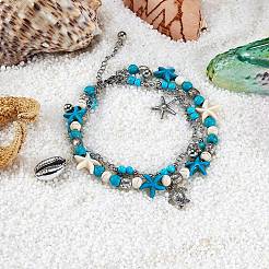 Synthetic Turquoise Beads Multi-strand Anklet&nbsp;AJEW-SW00008