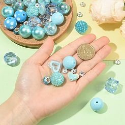 DIYビーズ作りキット112個  樹脂ラインストーングラデーションビーズを含む  樹脂ビーズ  アクリルビーズ  真鍮製A級ラインストーンスペーサービーズ  樹脂粘土ラインストーンヨーロピアンビーズ  ライトブルー  8~20mm  穴：1.6~3mm&nbsp;DIY-FS0010-41