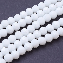 ファセット(32面)ガラスラウンドビーズ連売り  ホワイト  8mm  穴：1mm  約70~72個/連  22.6インチ&nbsp;X-EGLA-J042-8mm-26