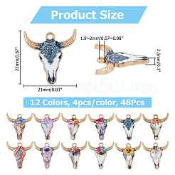 48Pcs 12 Colors Printed Alloy Pendants&nbsp;ENAM-HS0001-01