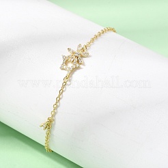 Brass Pave Clear Cubic Zirconia Flower Star Link Bracelets&nbsp;KK-CBAED06-03G