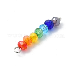 カラフルなファセットガラスビーズペンダント  真鍮ループ付き7色のロンデル  プラチナ  27~27.5x4mm  穴：3.5mm&nbsp;PALLOY-JF02525-02