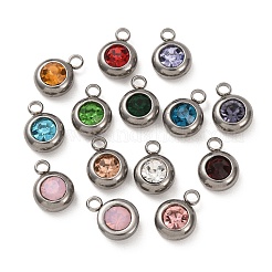 304ステンレスペンダント  k9ラインストーン付き  フラットラウンド  ミックスカラー  14x10x6mm  穴：2.5mm&nbsp;STAS-M300-02A-P