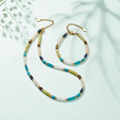 Natural & Synthetic Mixed Gemstone Disc Beaded Necklace and Bracelet Set&nbsp;SJEW-JS01244