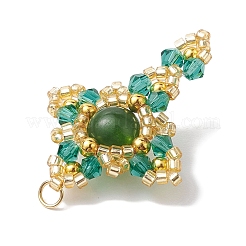 Natural Malaysia Jade(Dyed) & Glass & Brass Beaded Pendants&nbsp;PALLOY-MZ00266-04