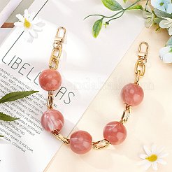 アクリルラウンドビーズバッグストラップ  鉄のリンクとsxivelクラスプ付き  バッグ交換用アクセサリー  インディアンレッド  37cm&nbsp;FIND-WH0071-22B