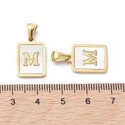 イオンプレーティング（IP）304ステンレススチールパヴェシェルペンダント  長方形のチャーム  18KGP本金メッキ  文字m  17.5x12x1.5mm  穴：3x5mm&nbsp;X-STAS-G327-01G-M