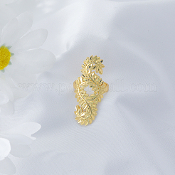 女性用の真鍮の調節可能な指輪  葉  ゴールドカラー  葉：45x18mm  内径: 16mm~18mm&nbsp;AX2322