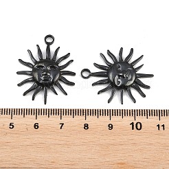 イオンプレーティング(IP)304ステンレスペンダント  人面チャーム付き太陽  ブラック  30x24.5x4mm  穴：2.5mm&nbsp;STAS-G278-18B