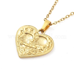 Heart with Skull Lover 304 Stainless Steel Pendant Necklaces&nbsp;NJEW-G083-02F-G