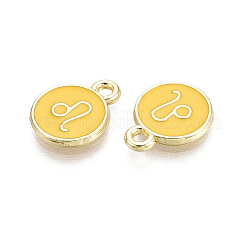 合金とエナメルのチャーム  フラットラウンドと12の星座  ライトゴールド  レオ  13.5x10.5x1.5mm  穴：1.6mm&nbsp;ENAM-T021-28I