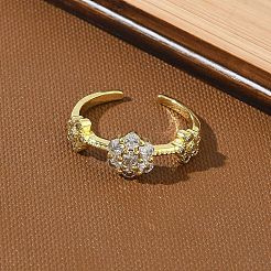 Brass Micro Pave Cubic Zirconia Cuff Open Rings&nbsp;RJEW-C163-22G