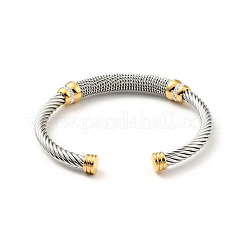 304 Stainless Steel Twist Rope Shape Open Cuff Bangle with Rhinestone for Women&nbsp;BJEW-D449-01GP-01