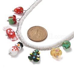 Glass Seed Beaded & 304 Stainless Steel Cable Chain Double Layer Necklace&nbsp;NJEW-TA00074