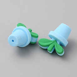 リーフポット食品グレードの環境に優しいシリコーンビーズ  ライトスカイブルー  30x26x20mm  穴：2mm&nbsp;SIL-WH0014-18C