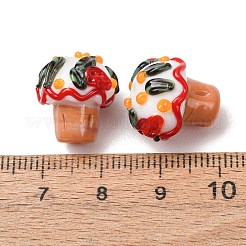 手作りのでこぼこランプワークビーズ  キノコ  ホワイト  14.5x14x14mm  穴：1.5mm&nbsp;LA-CBAE4A5-02A