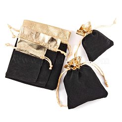 30個3スタイルの長方形ベルベットジュエリーバッグ  ブラック  9~14x7~11cm  10個/スタイル&nbsp;TP-LS0001-03