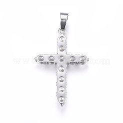 304ステンレスペンダント  キュービックジルコニアとスナップオンベイル  クロス  透明  ステンレス鋼色  37.5x25x3.5mm  穴：5x7mm&nbsp;STAS-E439-88P