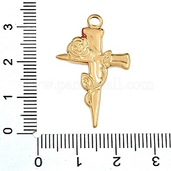 304ステンレススチールエナメルペンダント  ローズチャーム付きクロス  18KGP本金メッキ  32x20x2mm  穴：2.5mm&nbsp;SA-CBAA487-41G