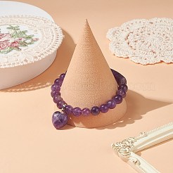 天然アメジストビーズのブレスレット  ハートシェイプ ペンダント ブレスレット  女性のための  3/8インチ（0.85cm）  内径：2-1/8インチ（5.5cm）&nbsp;BJEW-JB09039-04