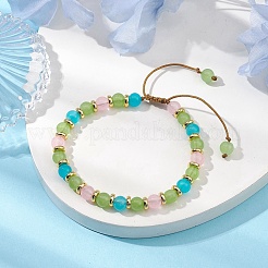 Adjustable Colorful 6.5mm Round Imitation Jade Glass & Brass Braided Bead Bracelets for Women&nbsp;BJEW-JB10697