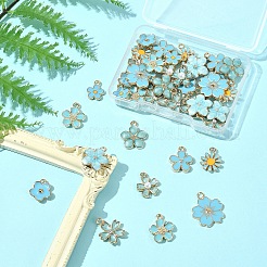 40個10スタイルアロイエナメルペンダント  クリスタルラインストーン付き  花  空色  13~20.5x10~14x1.5~3mm  穴：1.2~2mm  4個/スタイル&nbsp;ENAM-FS0002-32