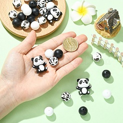 シリコーン焦点ビーズ  丸とパンダ  ミックスカラー  15~28x15~25.5x15~17.5mm  穴：2mm  30個/セット&nbsp;SIL-YW0003-72