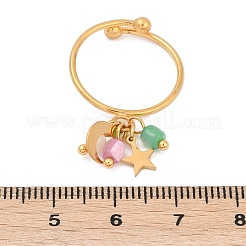 女性用304ステンレススチールシェルカフリング  月と星  18KGP本金メッキ  内径：17.5mm&nbsp;RJEW-U045-01G