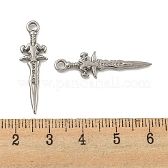 変色しない304ステンレススチールペンダント  剣のチャーム  ステンレス鋼色  30x9x2mm  穴：2.5mm&nbsp;X-STAS-O004-06D-P