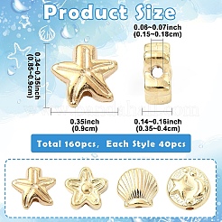 160個 4スタイル メッキ ABSプラスチックビーズ  混合形状  ライトゴールドメッキ  8.5~9x9x3.5~4mm  穴：1.5~1.8mm  40個/スタイル&nbsp;KY-YW0002-36
