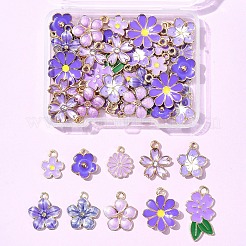 50個10スタイルアロイエナメルペンダント  花  ライラック  12.5~24.5x10~16x1.5~3mm  穴：1.2~2mm  5個/スタイル&nbsp;FIND-FS0003-17