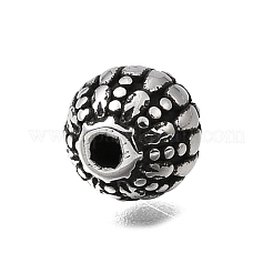 刻印入り304ステンレススチールビーズ  花模様の丸  アンティークシルバー  8.5x8mm  穴：1.8mm&nbsp;STAS-H263-17AS-02
