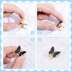 2色の合金ラインストーンカフスボタン8個  エナメル  蝶  ゴールドカラー  ミックスカラー  21.5x22x9.5mm  穴：5mm  4個/カラー&nbsp;BUTT-WR0001-41