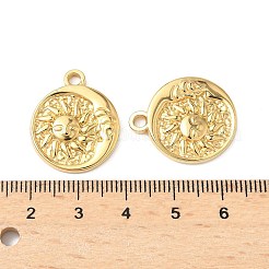 304ステンレスペンダント  月とフラットラウンド  18KGP本金メッキ  23x19x2.5mm  穴：2.5mm&nbsp;STAS-C134-33G