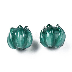 手作りランプワークビーズ  花  ミディアムシーグリーン  10~11x11.5~12.5mm  穴：1.2mm&nbsp;LAMP-T016-11F