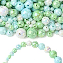250g UVメッキレインボー虹色不透明アクリルビーズ  模造ゼリー  混合サイズ  ラウンド  ミックスカラー  6~16mm  穴：1.8~3mm  約320個/250g&nbsp;PACR-CJ0001-38D