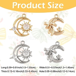 2Pcs 2 Colors Brass Pendants with Clear Glass&nbsp;KK-YW0004-02